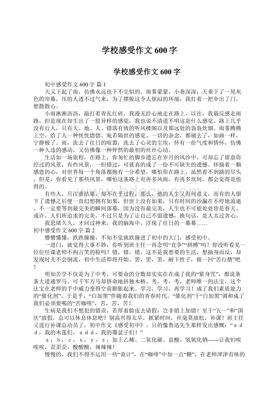 学校感受作文600字Word下载.docx