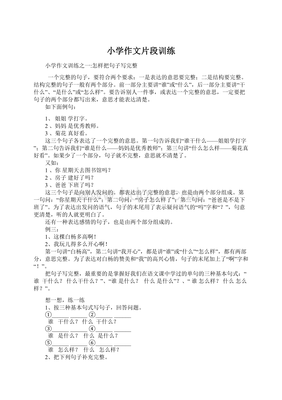 小学作文片段训练Word格式文档下载.docx