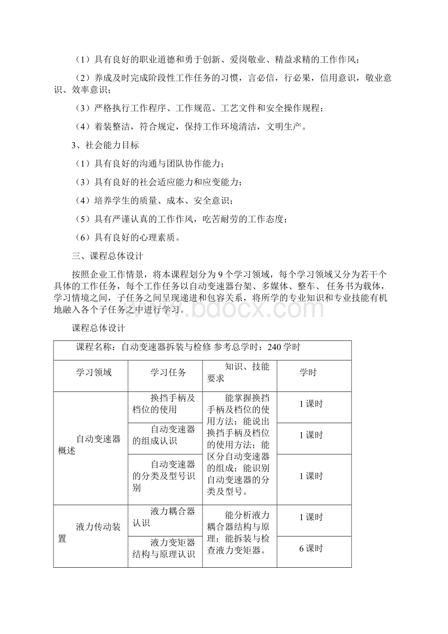 《自动变速器拆装与检修》课程标准.docx_第2页