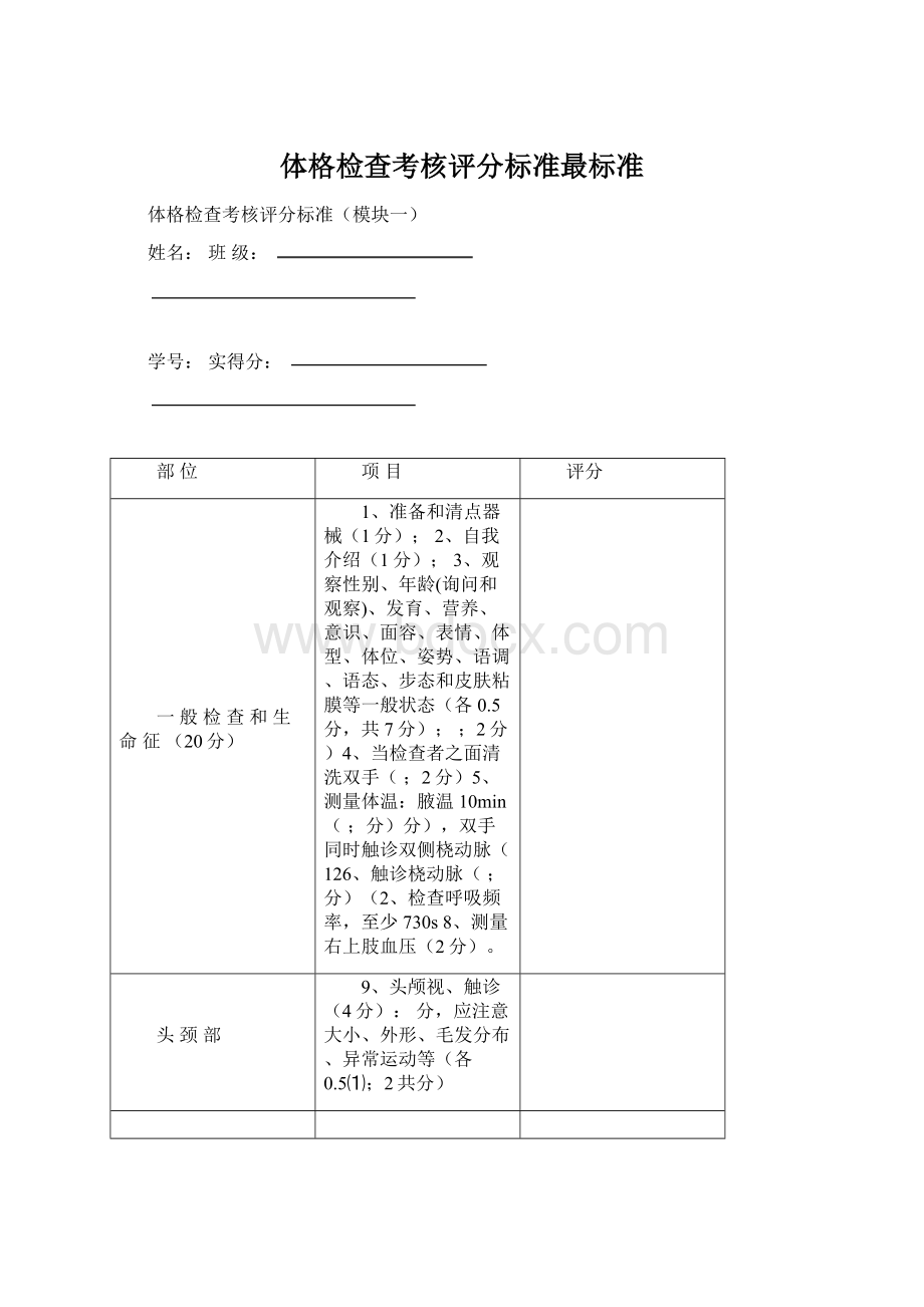 体格检查考核评分标准最标准.docx_第1页