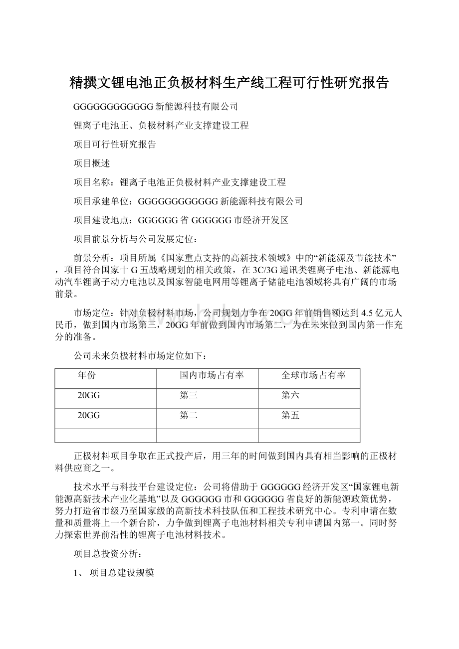 精撰文锂电池正负极材料生产线工程可行性研究报告.docx_第1页