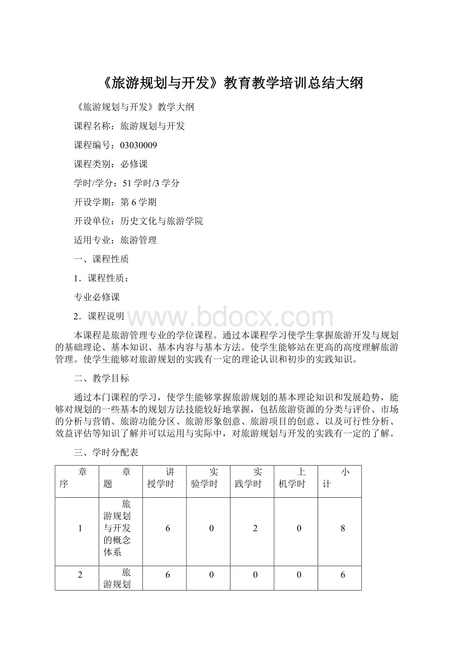 《旅游规划与开发》教育教学培训总结大纲Word文件下载.docx_第1页