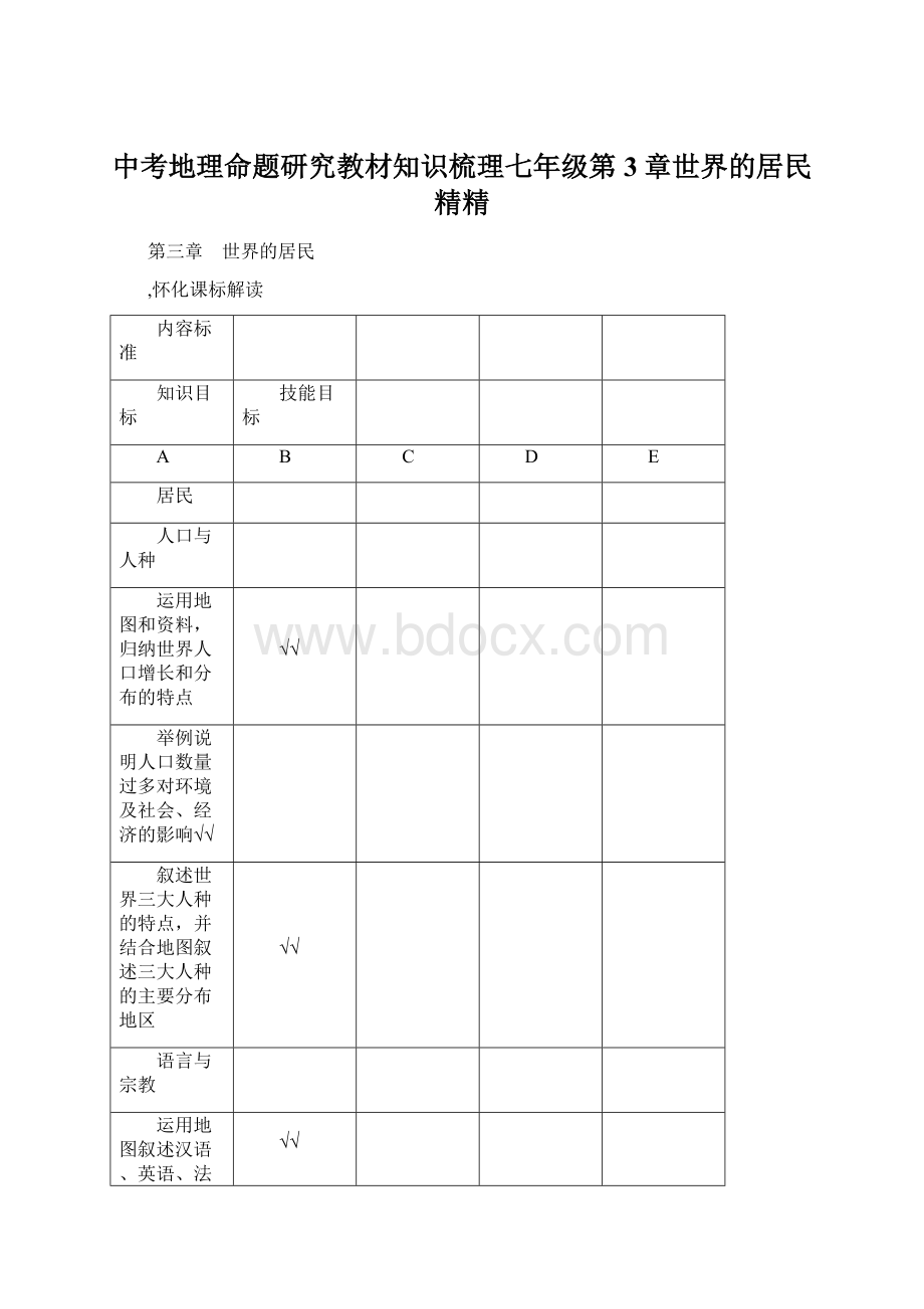 中考地理命题研究教材知识梳理七年级第3章世界的居民精精Word下载.docx