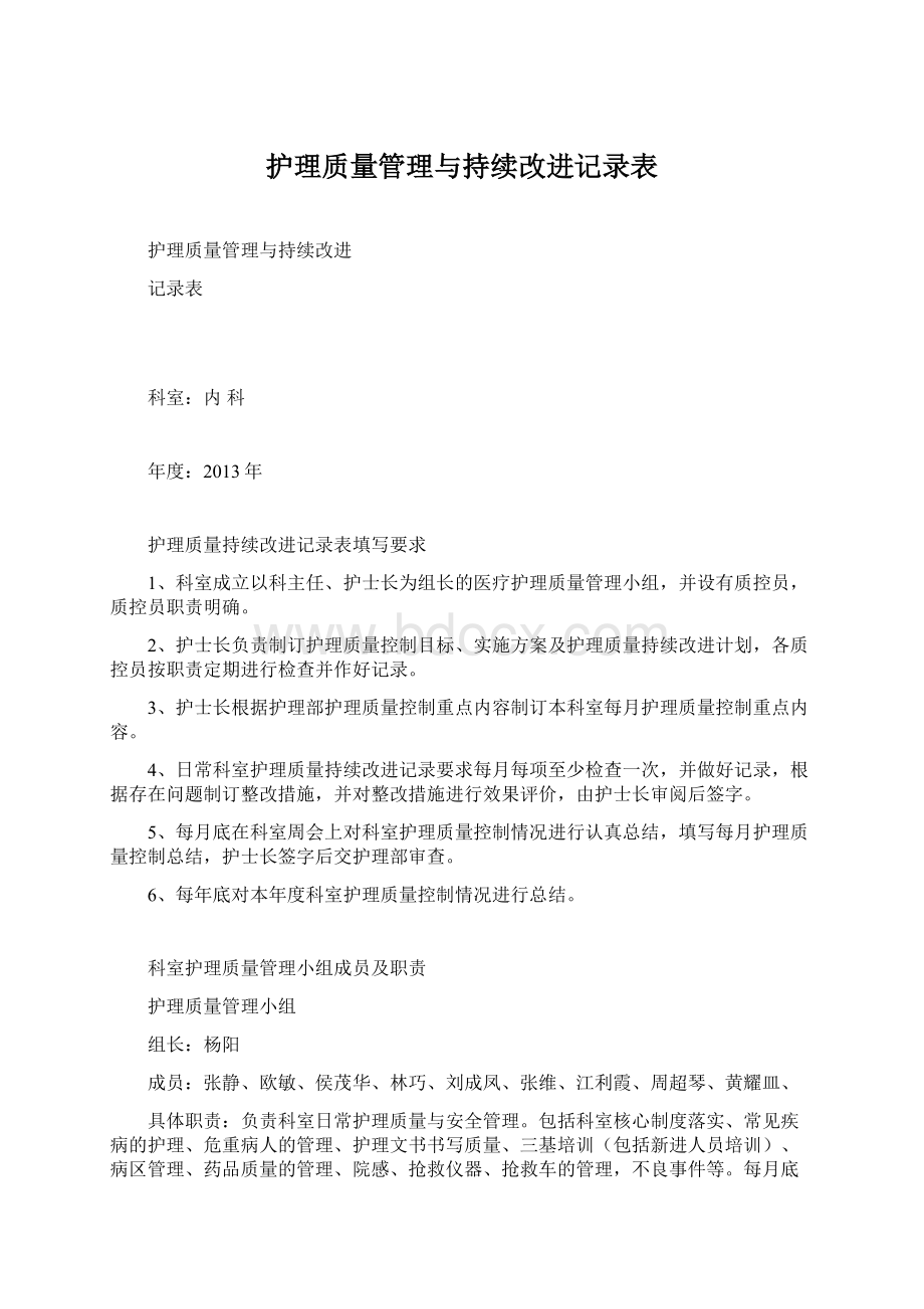 护理质量管理与持续改进记录表.docx