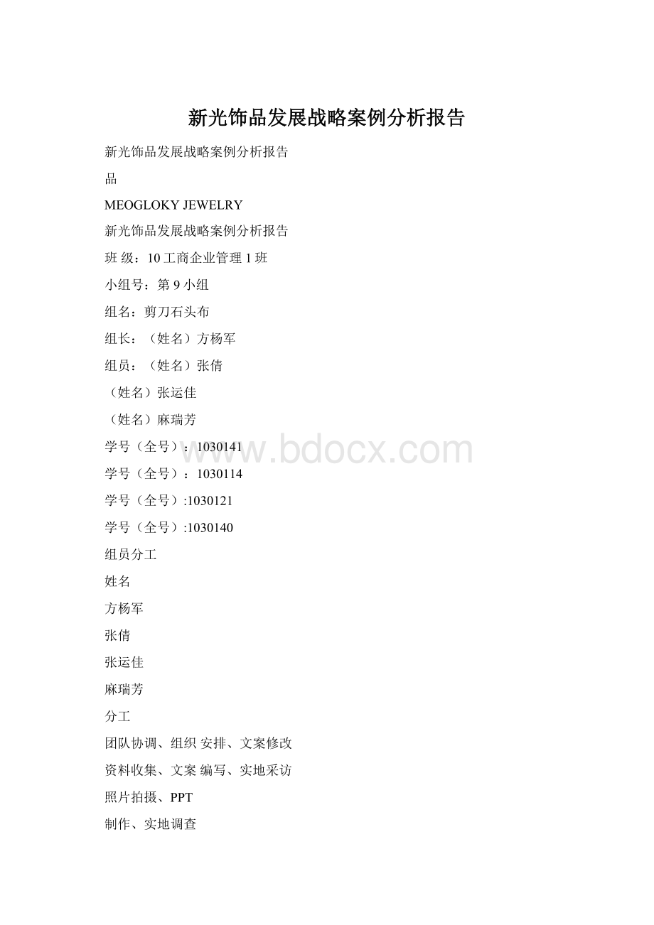 新光饰品发展战略案例分析报告.docx