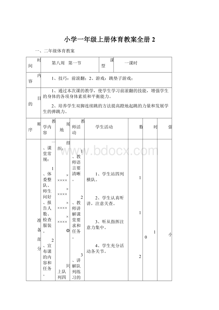 小学一年级上册体育教案全册2.docx_第1页