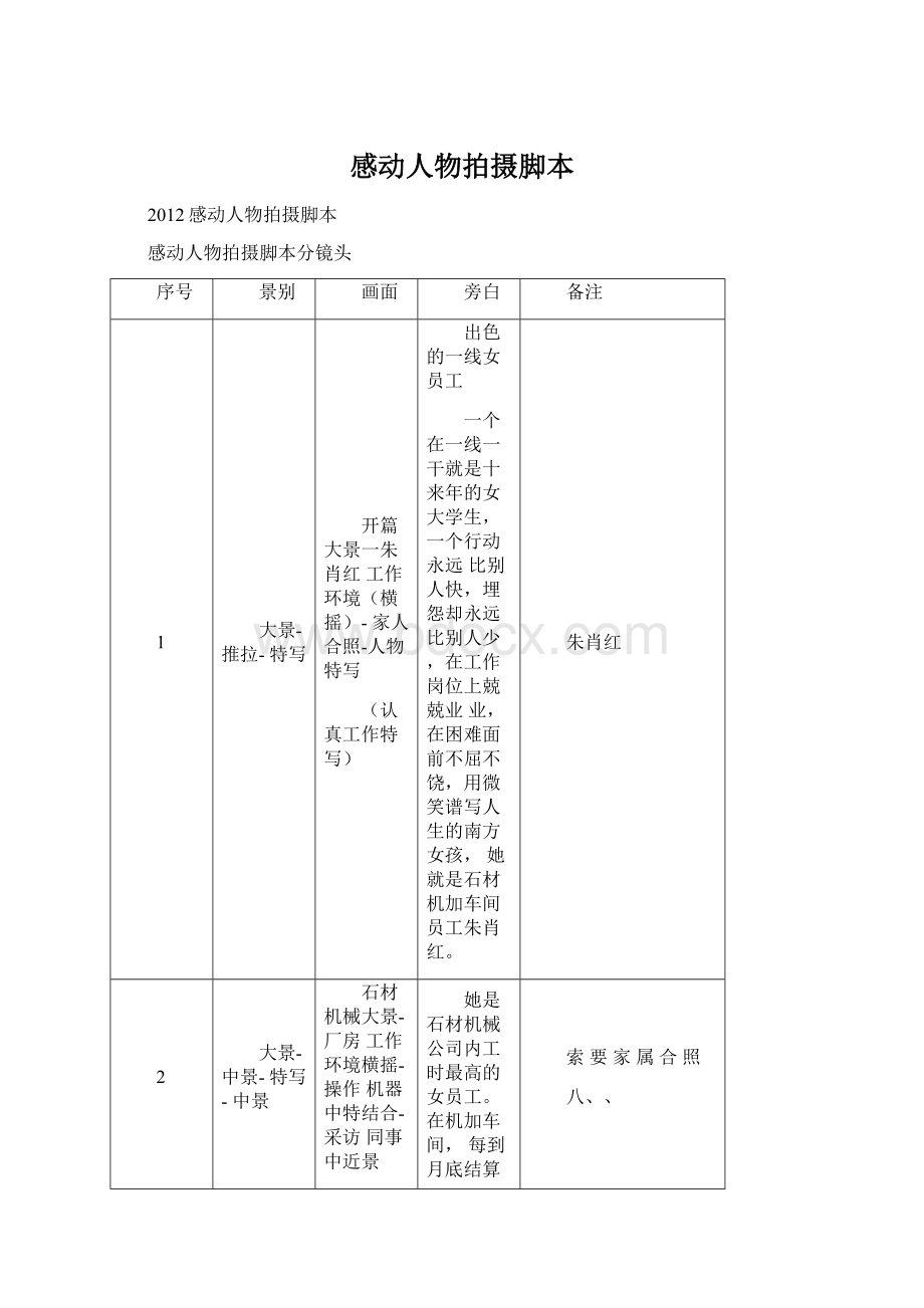 感动人物拍摄脚本Word格式.docx_第1页