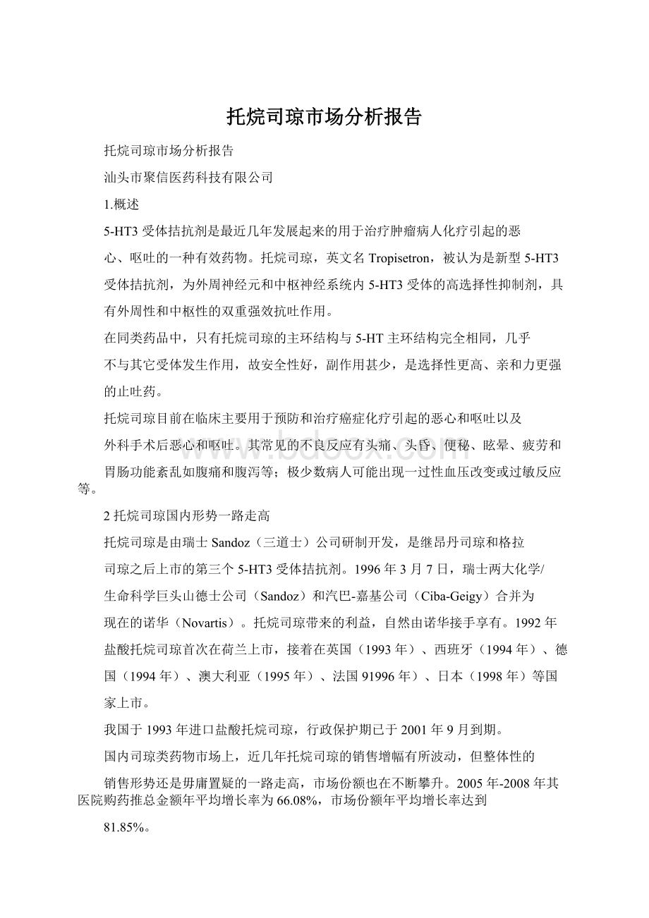 托烷司琼市场分析报告Word下载.docx