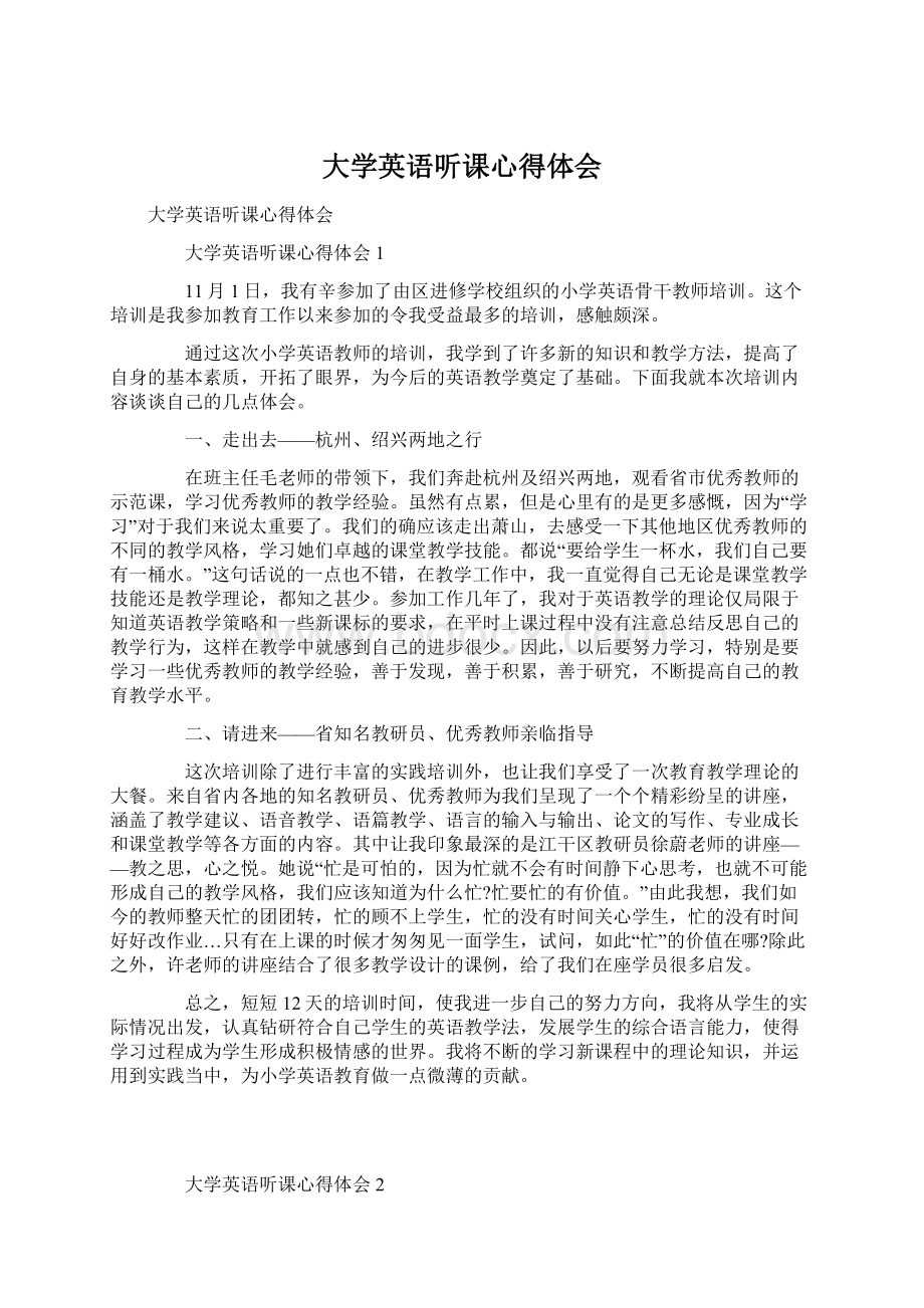 大学英语听课心得体会文档格式.docx