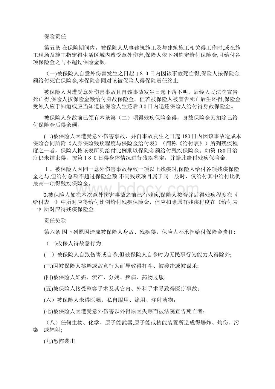 建筑施工人员团体意外伤害保险和附加险条款费率.docx_第2页