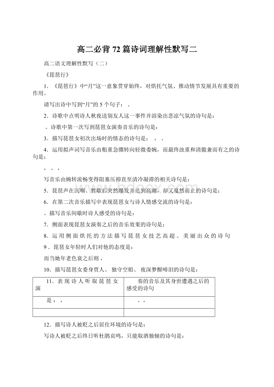 高二必背72篇诗词理解性默写二Word文件下载.docx_第1页