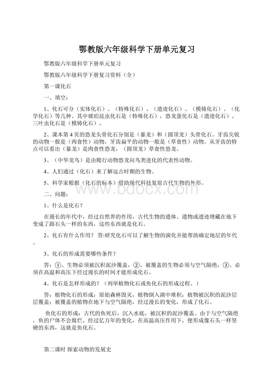 鄂教版六年级科学下册单元复习Word格式文档下载.docx