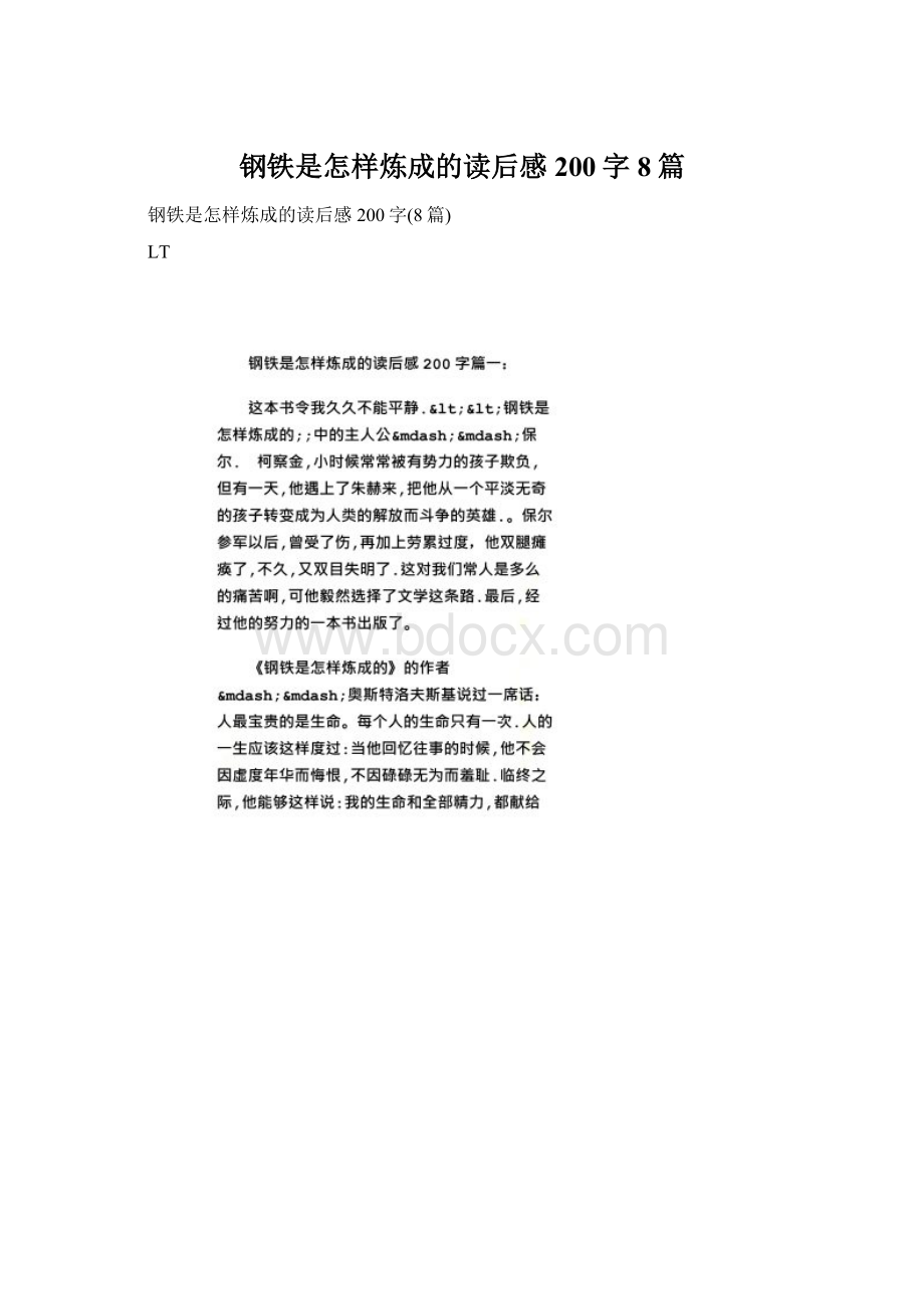 钢铁是怎样炼成的读后感200字8篇.docx_第1页