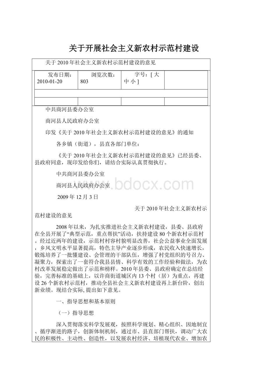 关于开展社会主义新农村示范村建设Word下载.docx