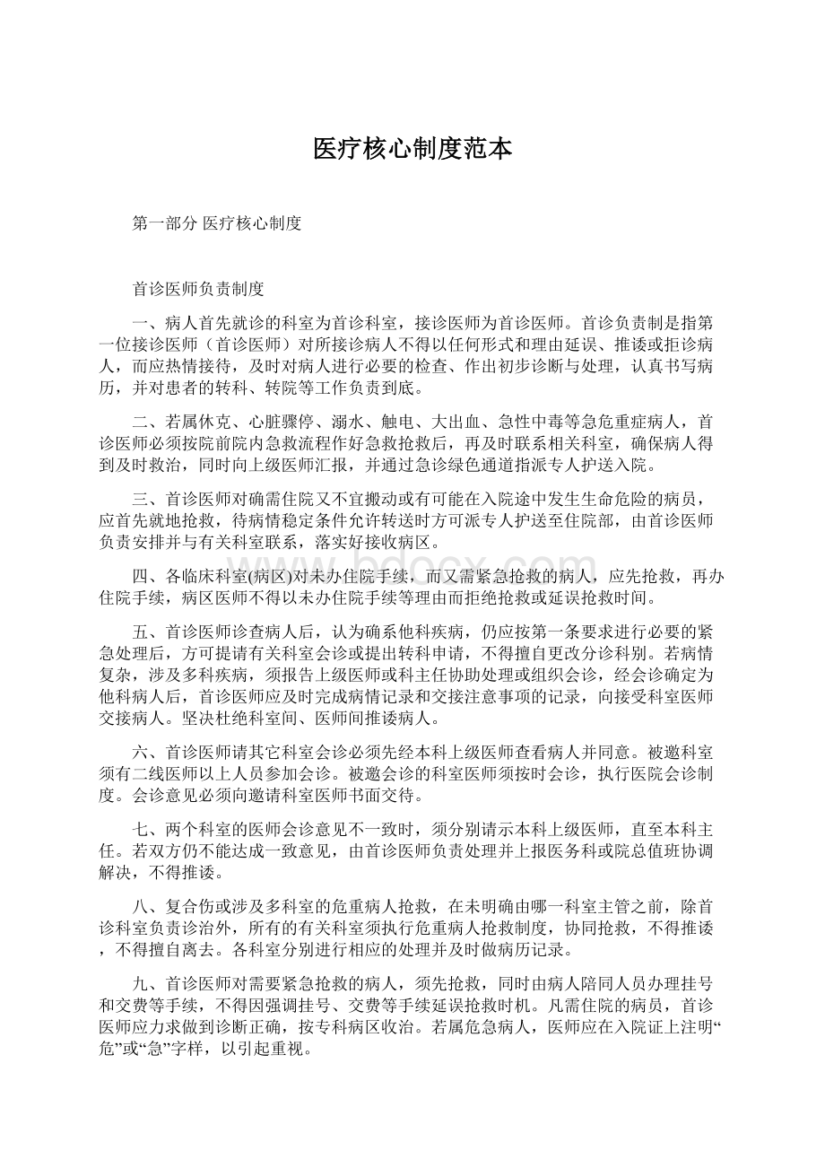 医疗核心制度范本Word格式文档下载.docx