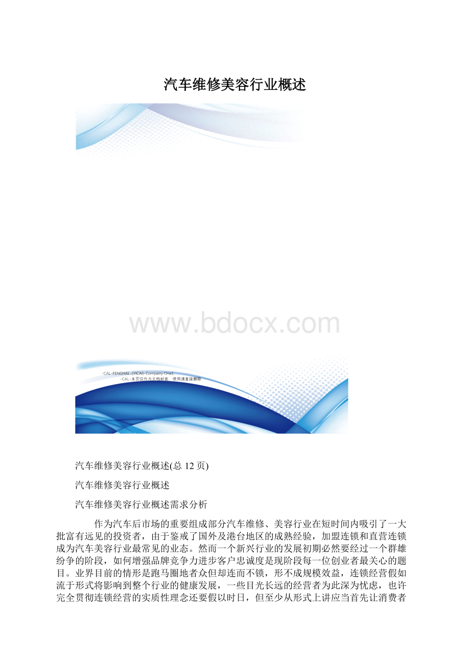 汽车维修美容行业概述Word文件下载.docx