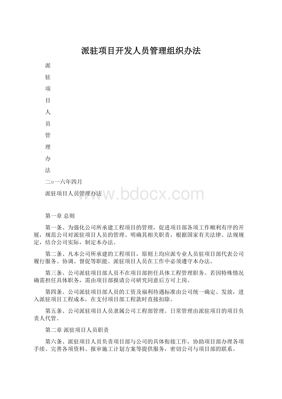 派驻项目开发人员管理组织办法.docx