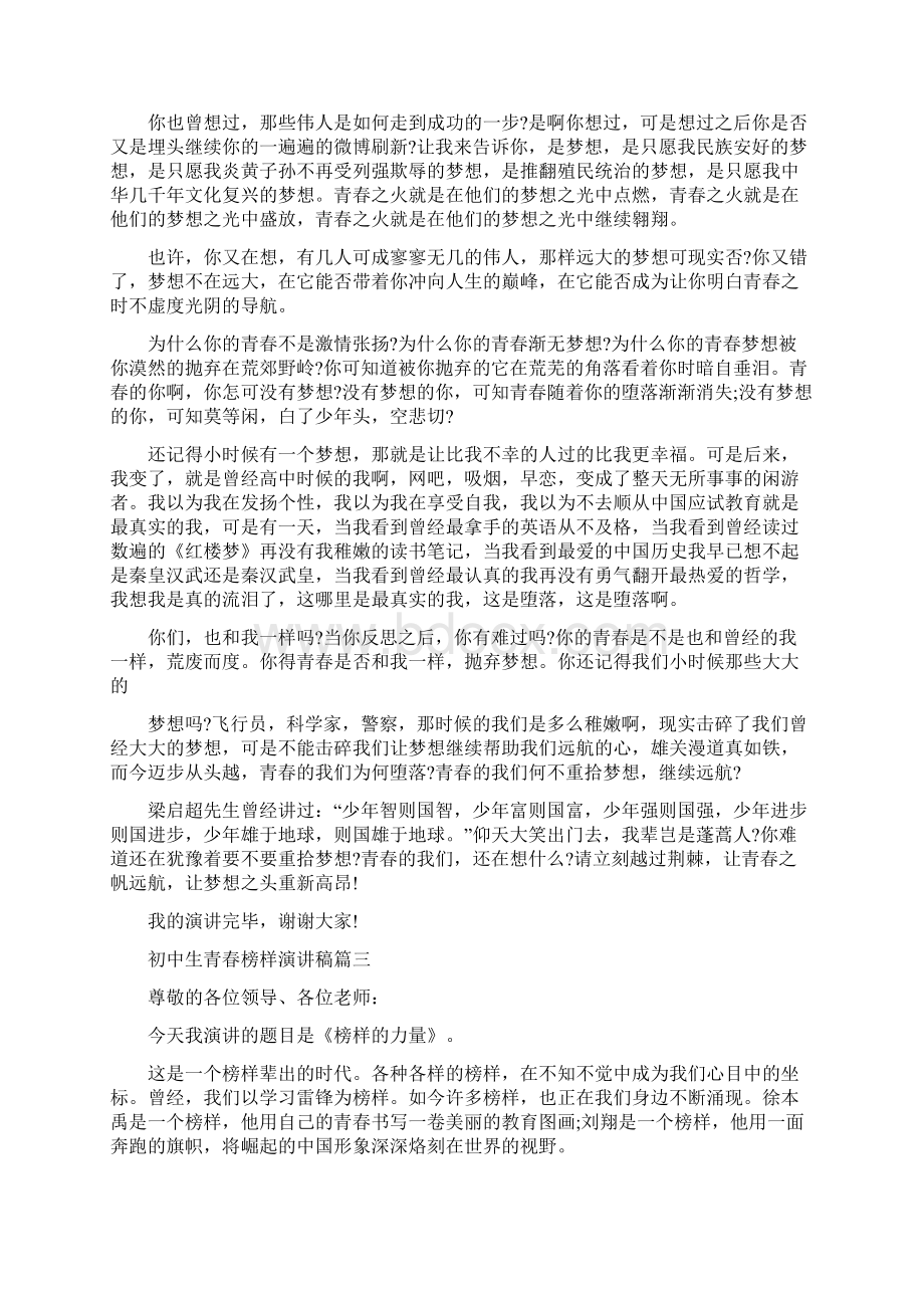 初中生青春榜样演讲稿范文多篇.docx_第3页