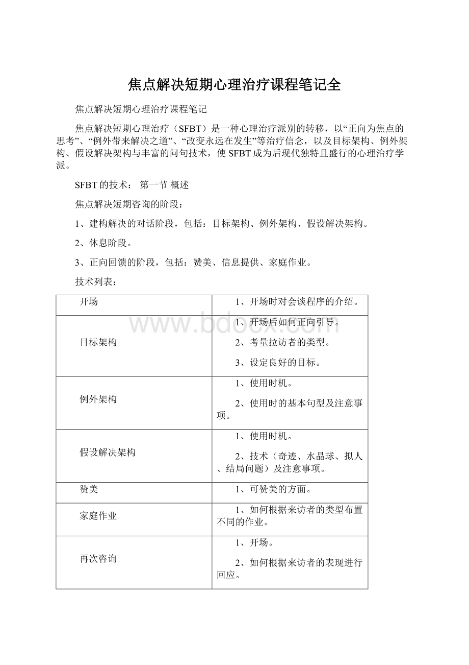 焦点解决短期心理治疗课程笔记全.docx_第1页