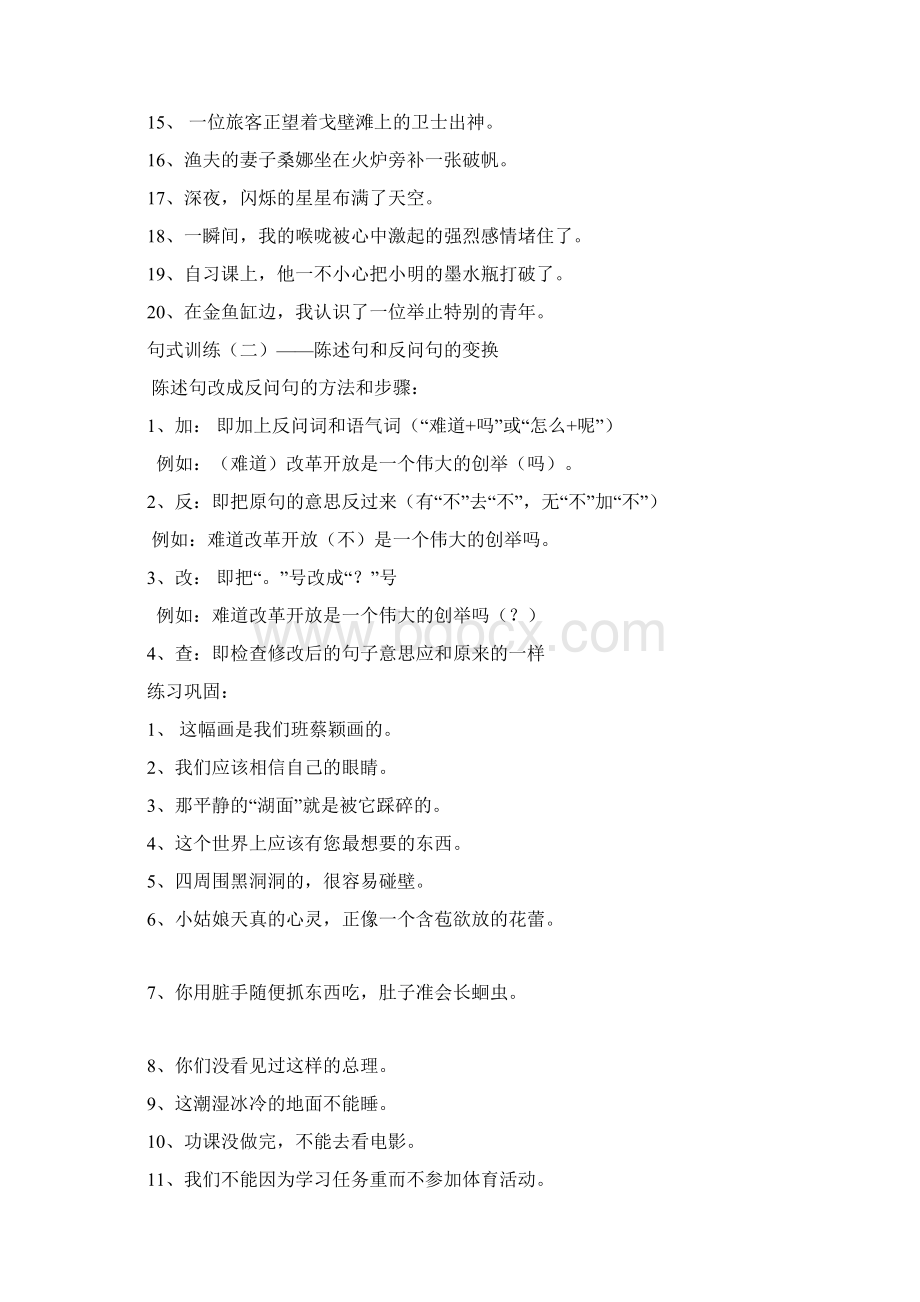 8888句式训练扩句缩句陈述句转反问句双重否定句改转述句.docx_第3页