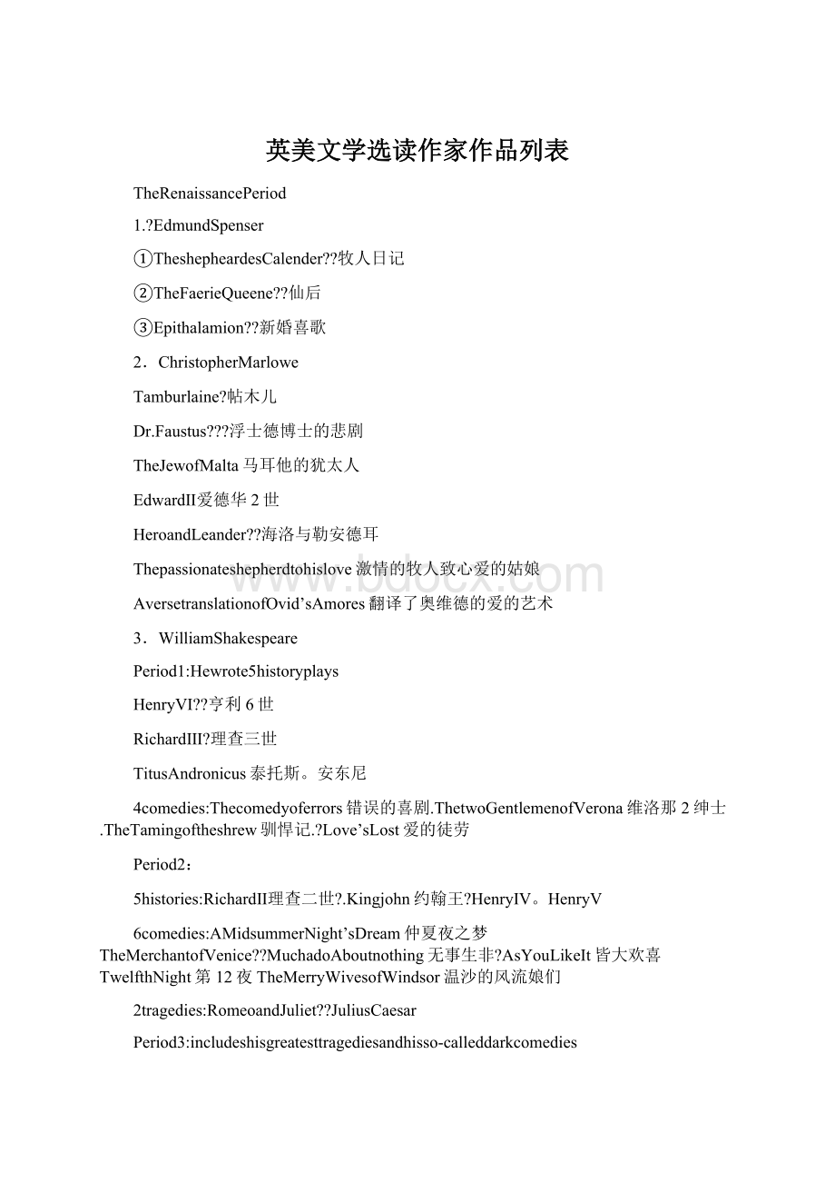 英美文学选读作家作品列表Word文档格式.docx