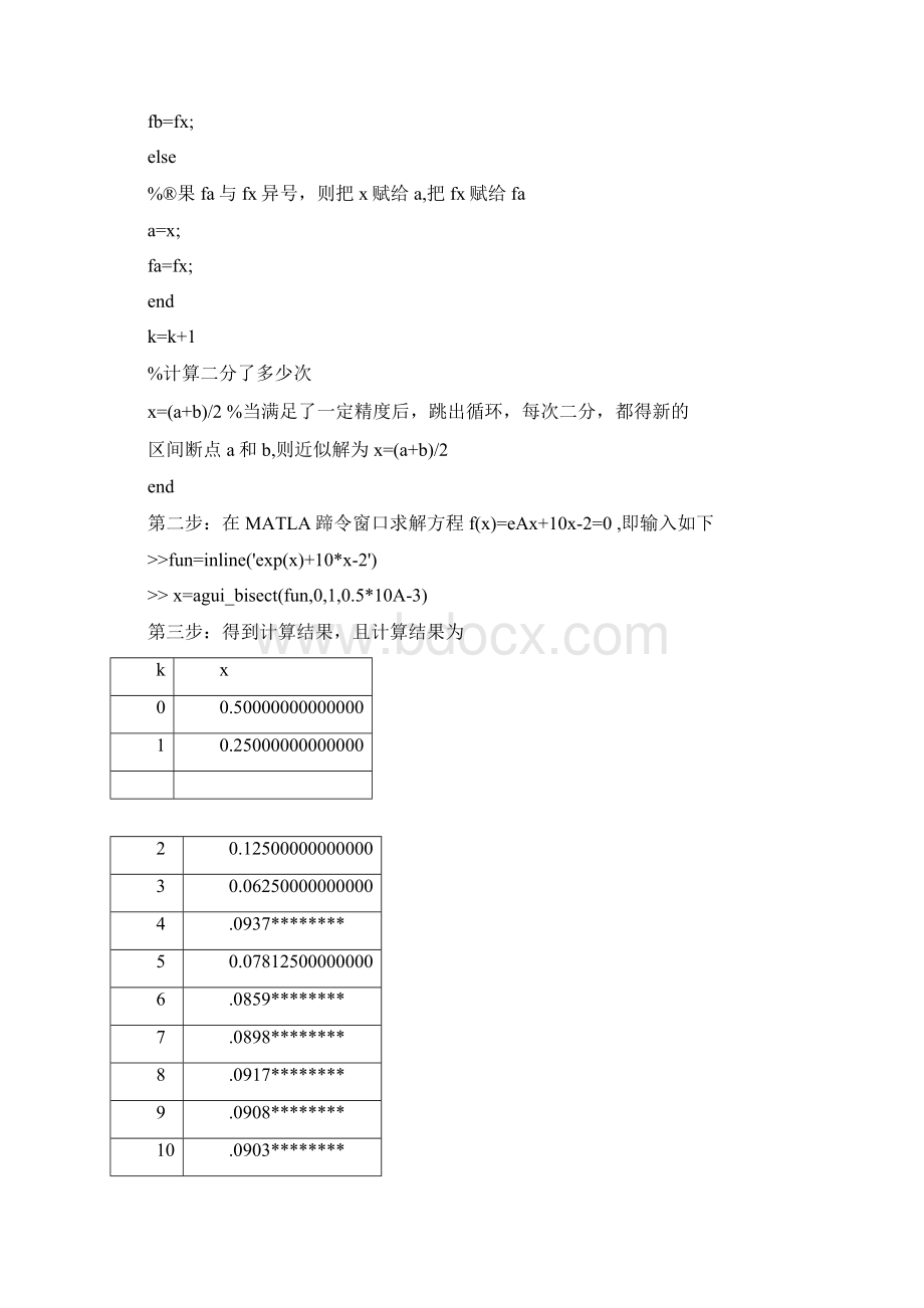 MATLAB计算方法迭代法牛顿法二分法实验报告分析文档格式.docx_第3页