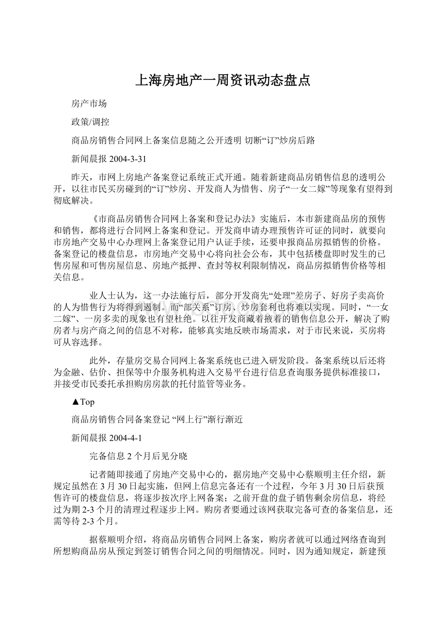 上海房地产一周资讯动态盘点Word文档下载推荐.docx_第1页