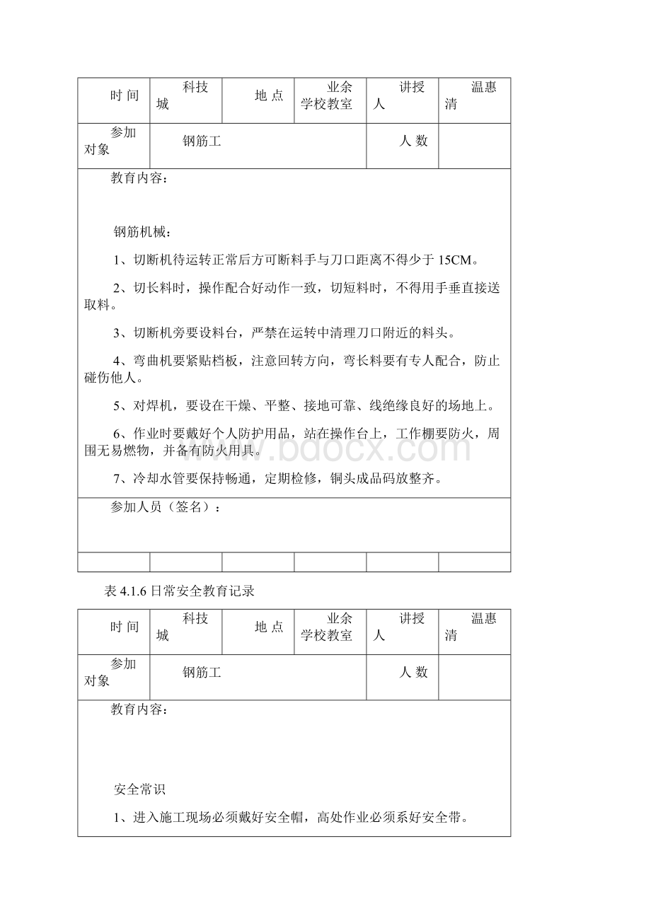 日常安全教育记录钢筋工42740文档格式.docx_第2页