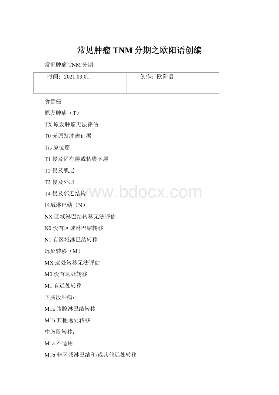常见肿瘤TNM分期之欧阳语创编Word格式文档下载.docx_第1页