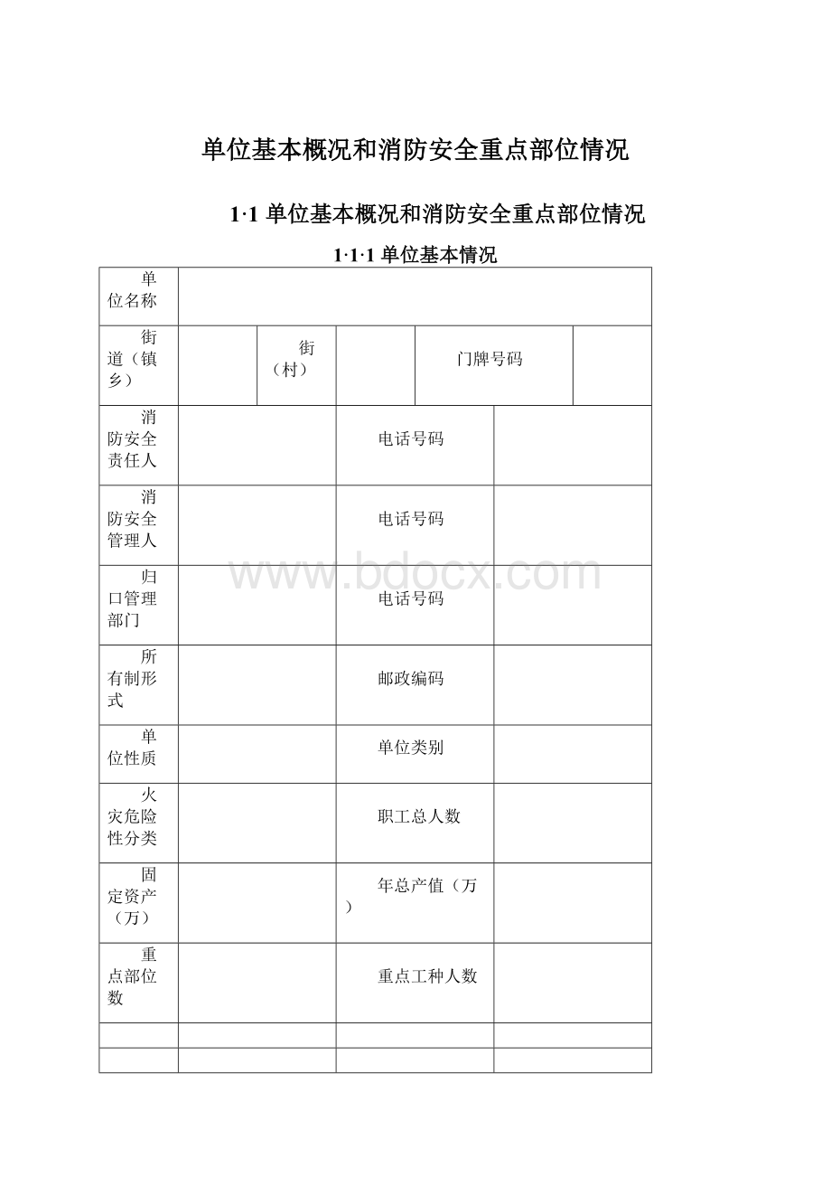 单位基本概况和消防安全重点部位情况Word下载.docx