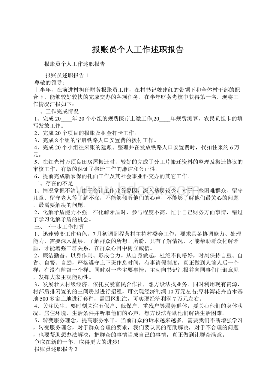 报账员个人工作述职报告.docx_第1页