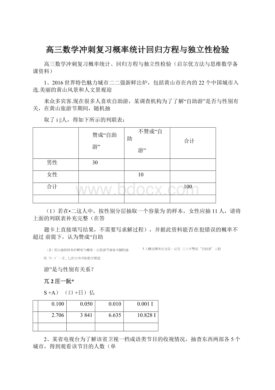 高三数学冲刺复习概率统计回归方程与独立性检验.docx