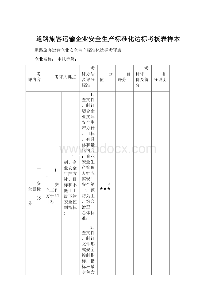 道路旅客运输企业安全生产标准化达标考核表样本.docx