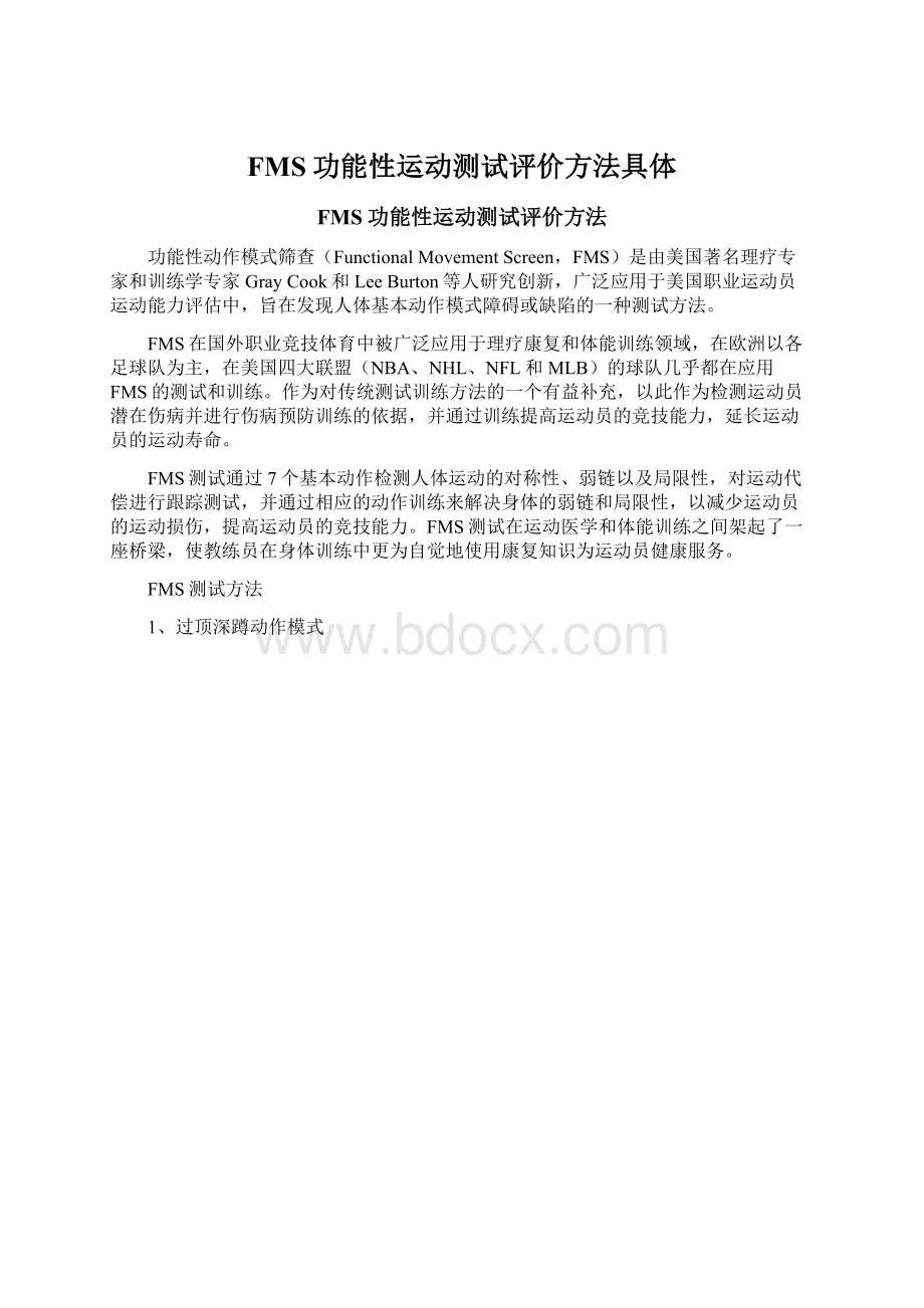 FMS功能性运动测试评价方法具体Word文档格式.docx