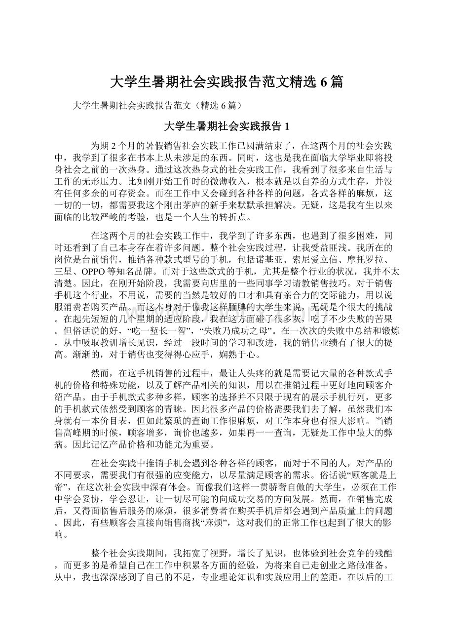 大学生暑期社会实践报告范文精选6篇.docx