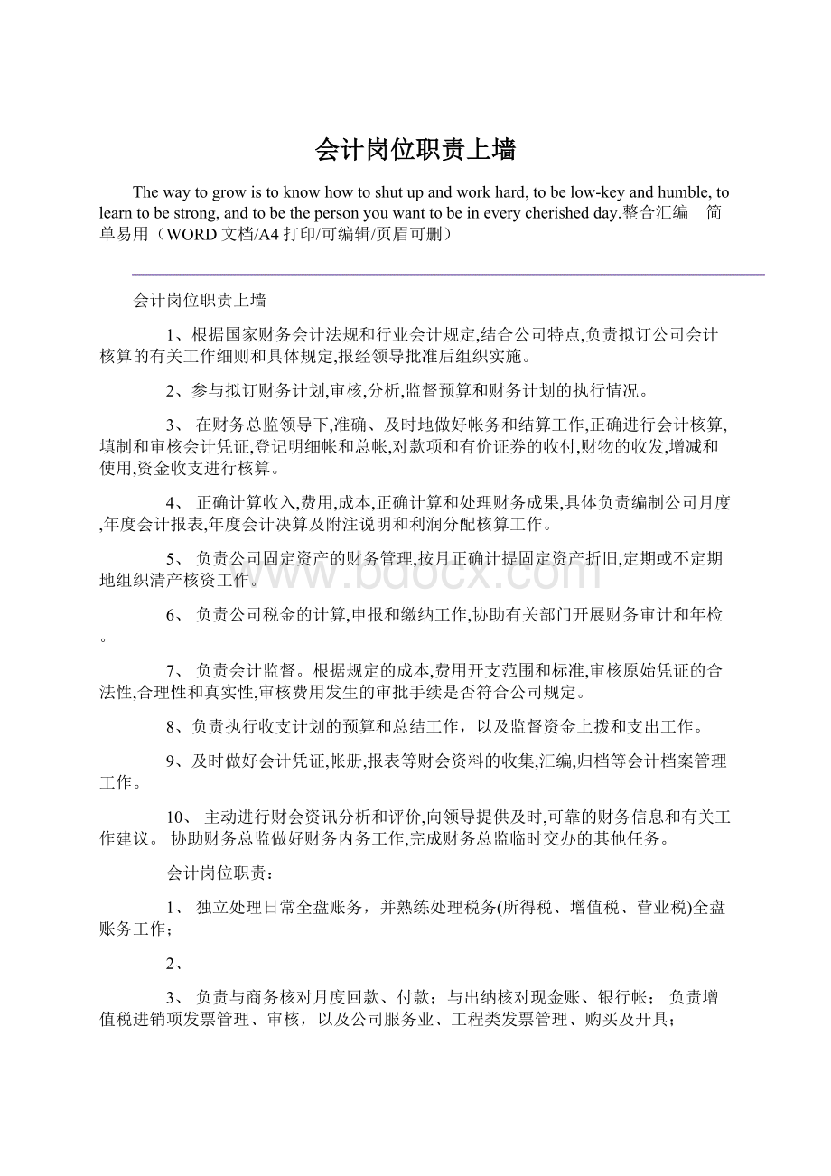 会计岗位职责上墙Word格式.docx