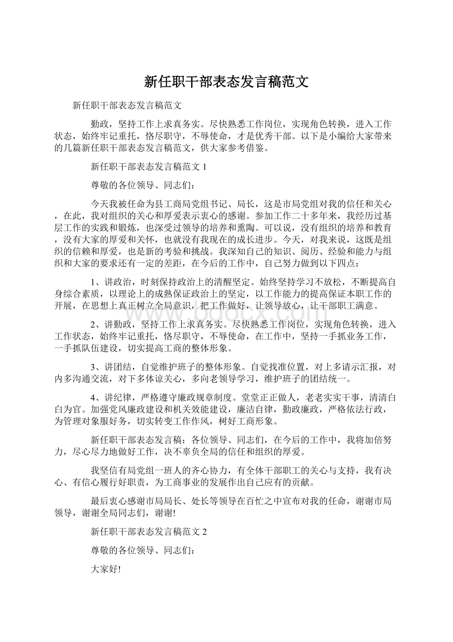 新任职干部表态发言稿范文.docx