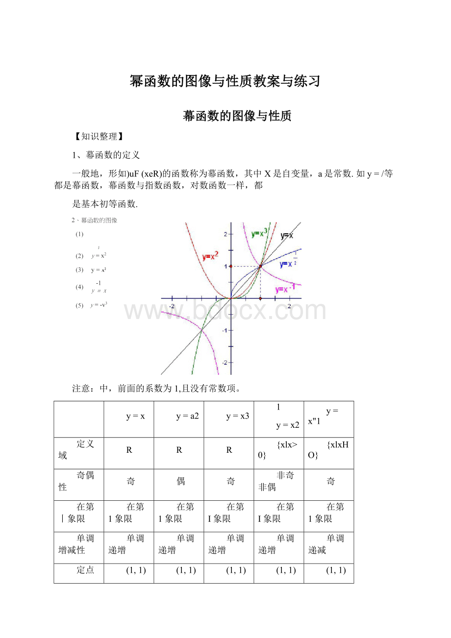 幂函数的图像与性质教案与练习Word文档下载推荐.docx_第1页