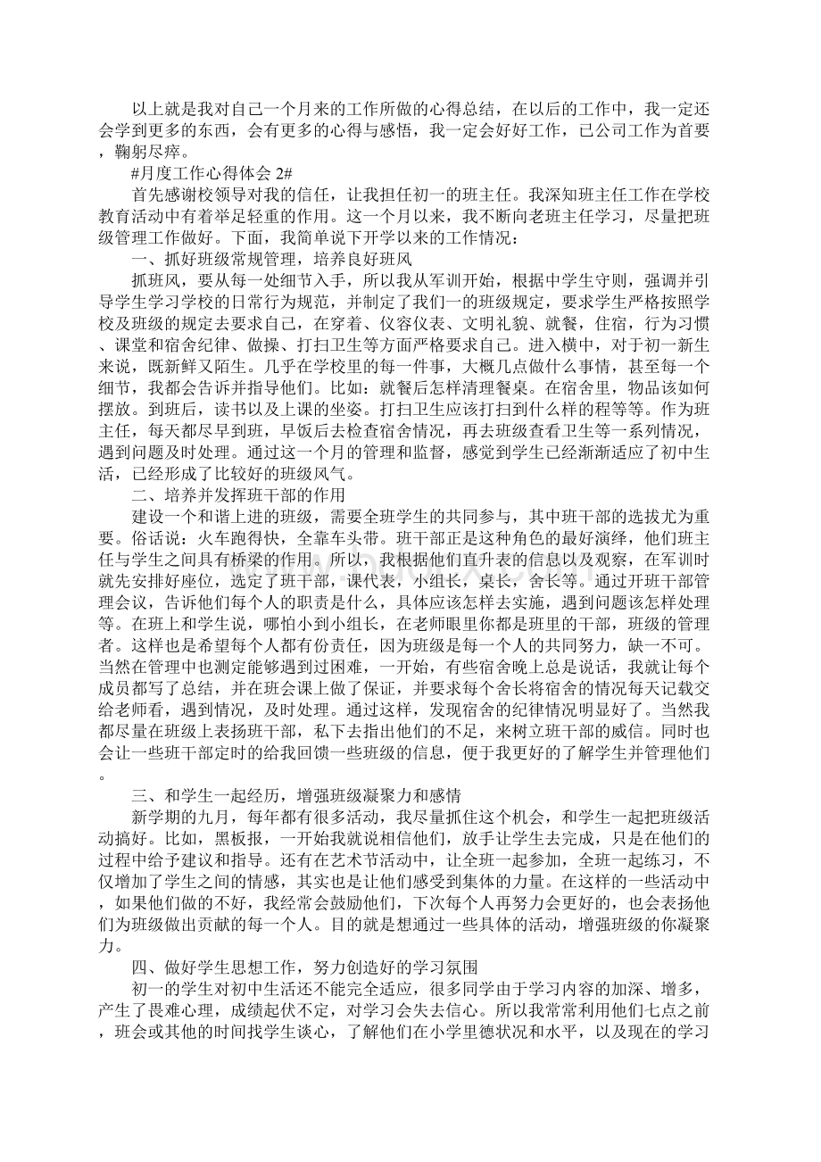 月度个人工作心得体会范文五篇.docx_第2页