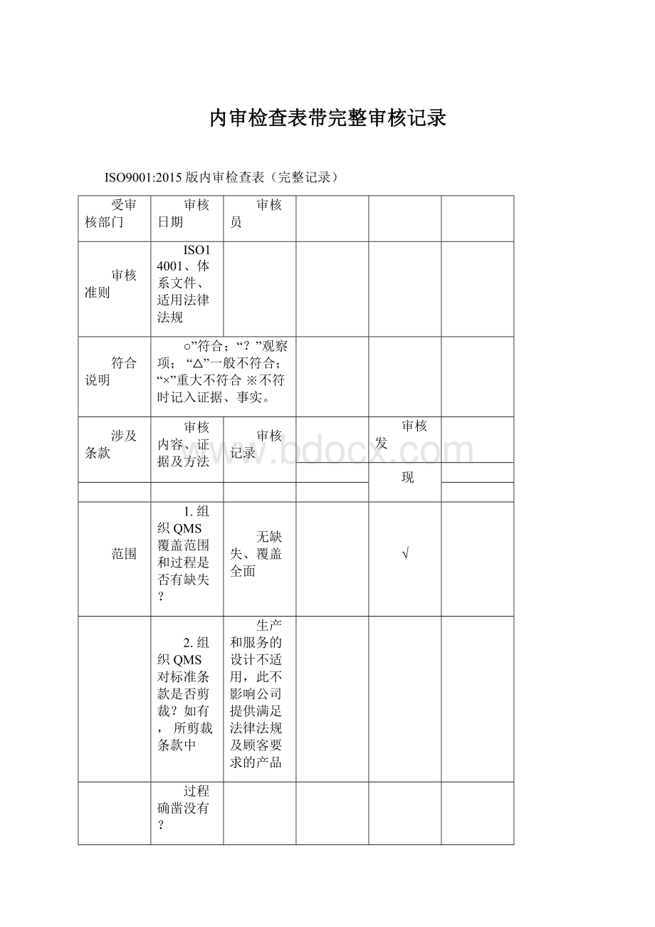 内审检查表带完整审核记录.docx_第1页