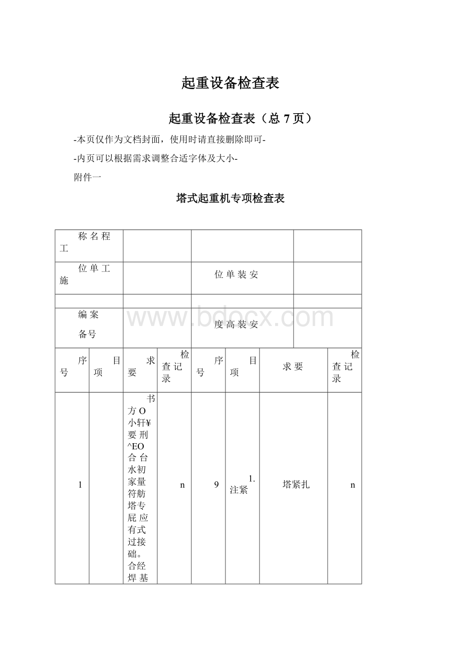 起重设备检查表Word格式.docx