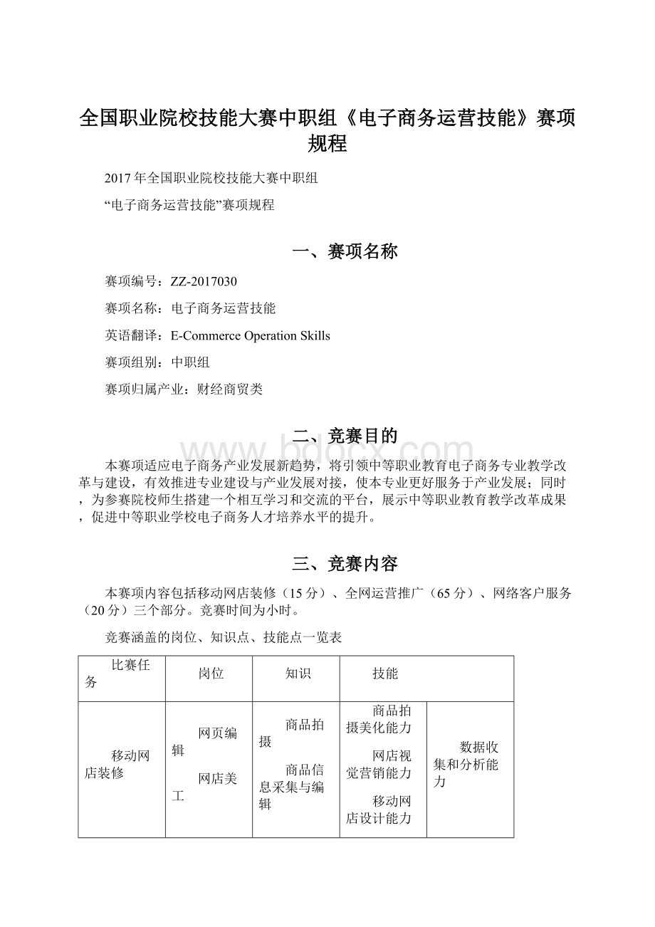 全国职业院校技能大赛中职组《电子商务运营技能》赛项规程Word下载.docx