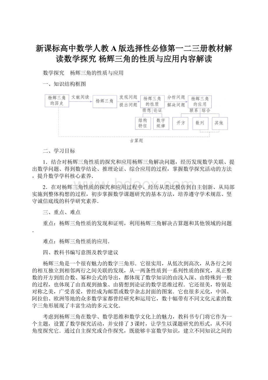 新课标高中数学人教A版选择性必修第一二三册教材解读数学探究 杨辉三角的性质与应用内容解读.docx_第1页