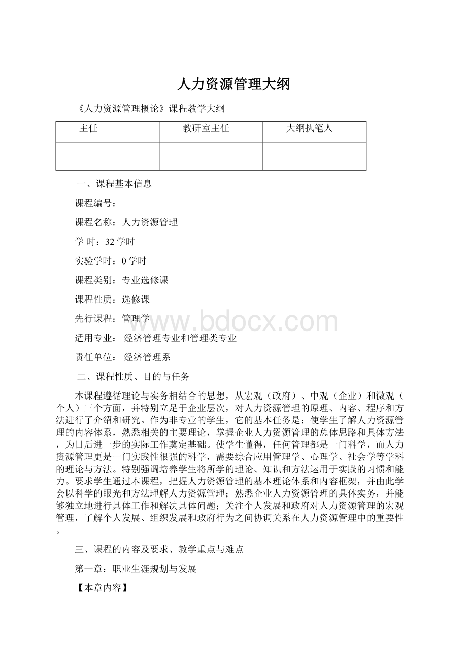 人力资源管理大纲Word文档下载推荐.docx