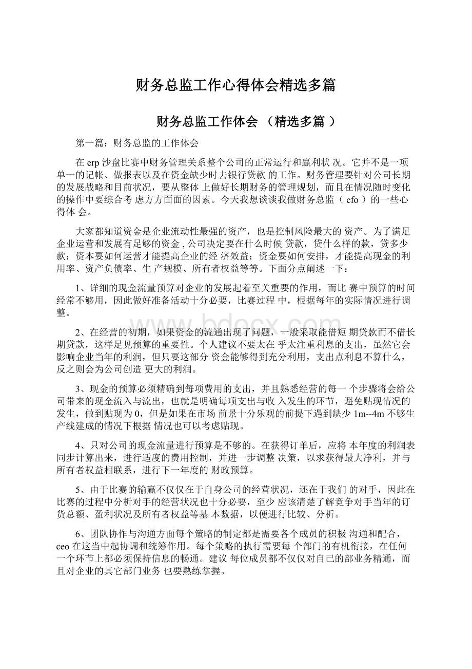 财务总监工作心得体会精选多篇.docx