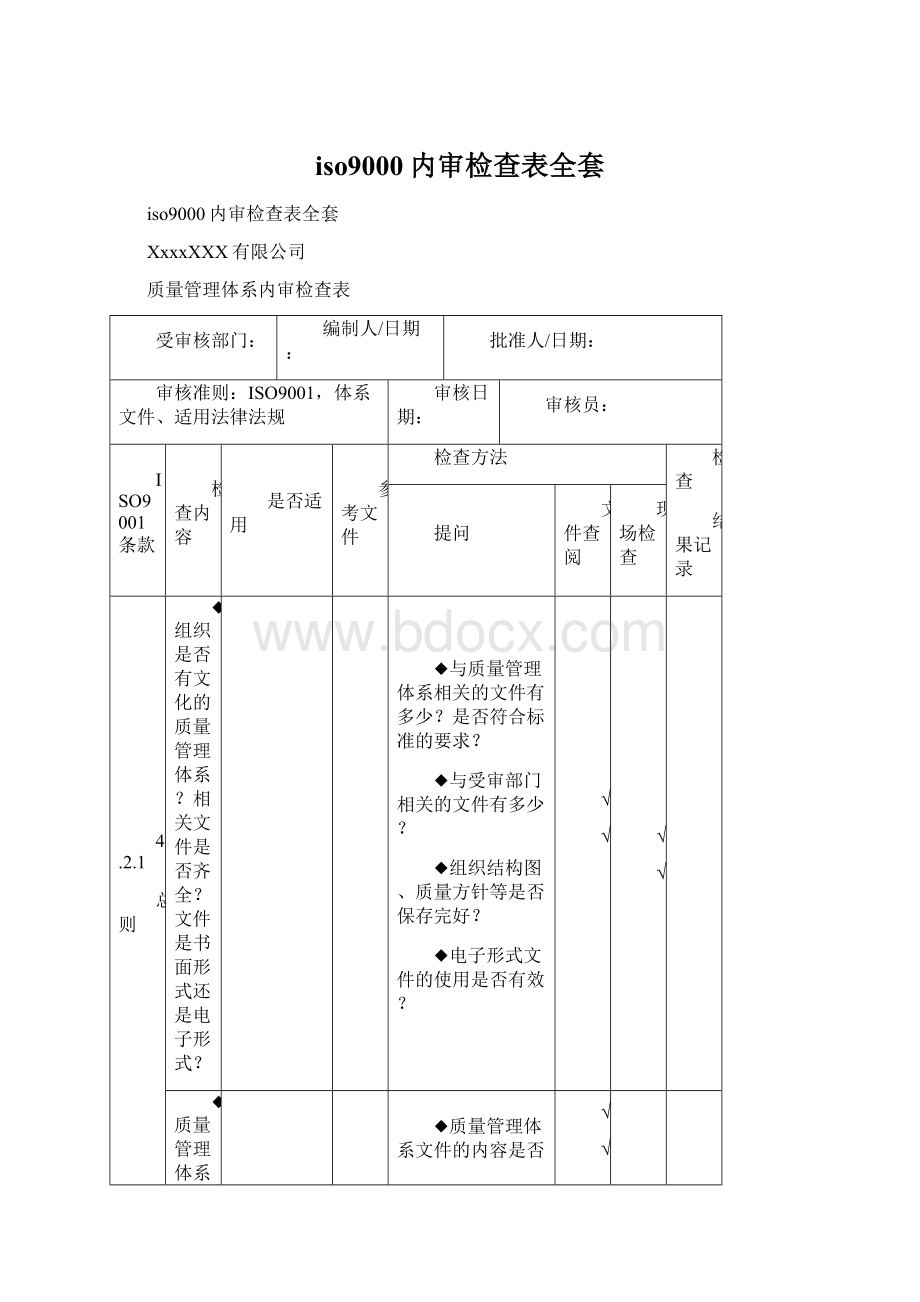 iso9000内审检查表全套.docx_第1页