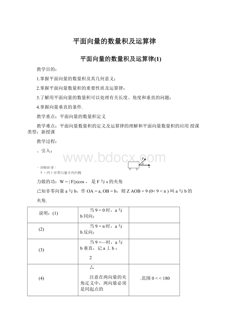 平面向量的数量积及运算律.docx