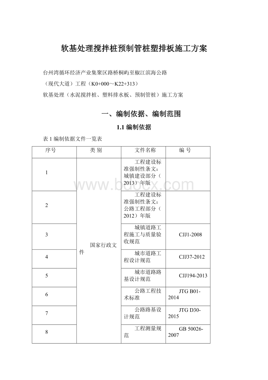 软基处理搅拌桩预制管桩塑排板施工方案.docx_第1页