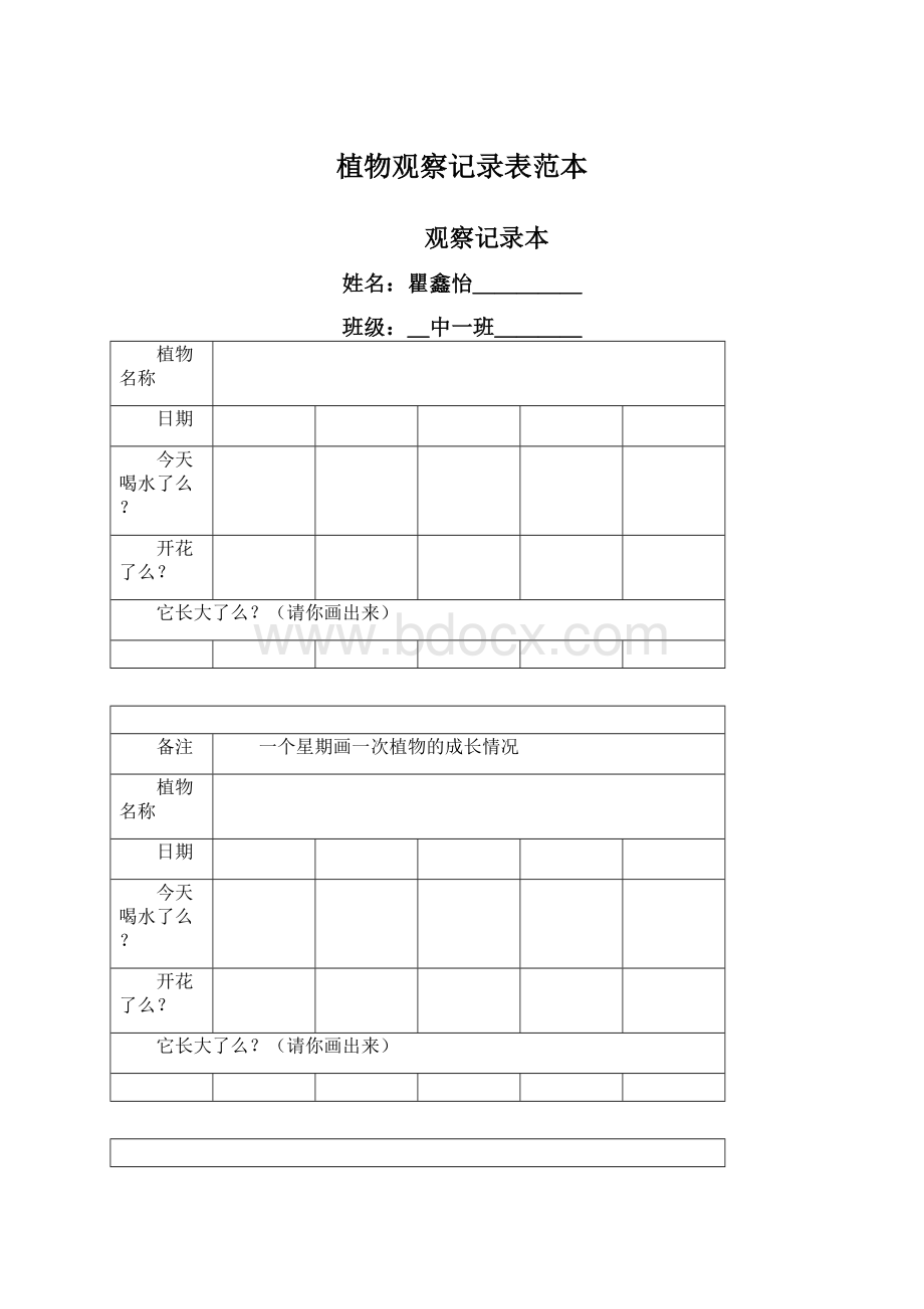 植物观察记录表范本.docx_第1页