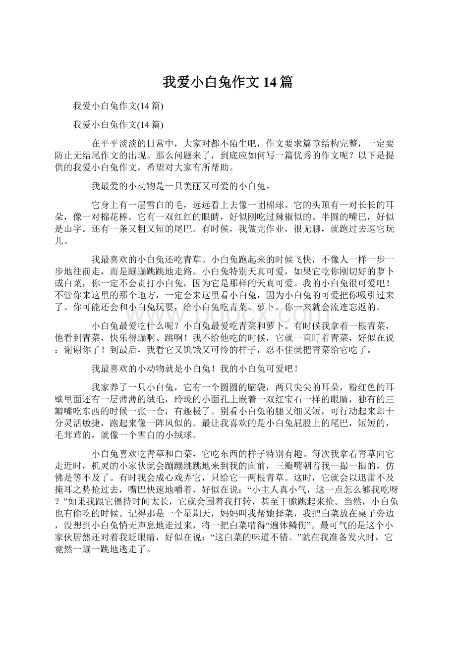 我爱小白兔作文14篇Word文档格式.docx